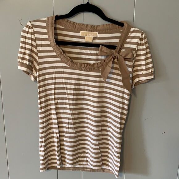 Michael Kors Taupe & White Striped Top Size Small - Picture 1 of 3